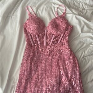 Pink Lace Sparkle & Sequin Dress